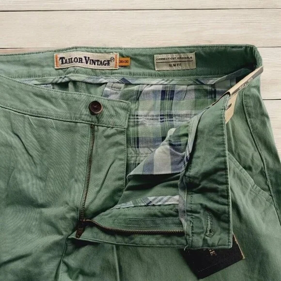 Tailor Vintage Mens Slim Fit Stretch Chino Pant Size 36 X 30 Chinois Green NEW